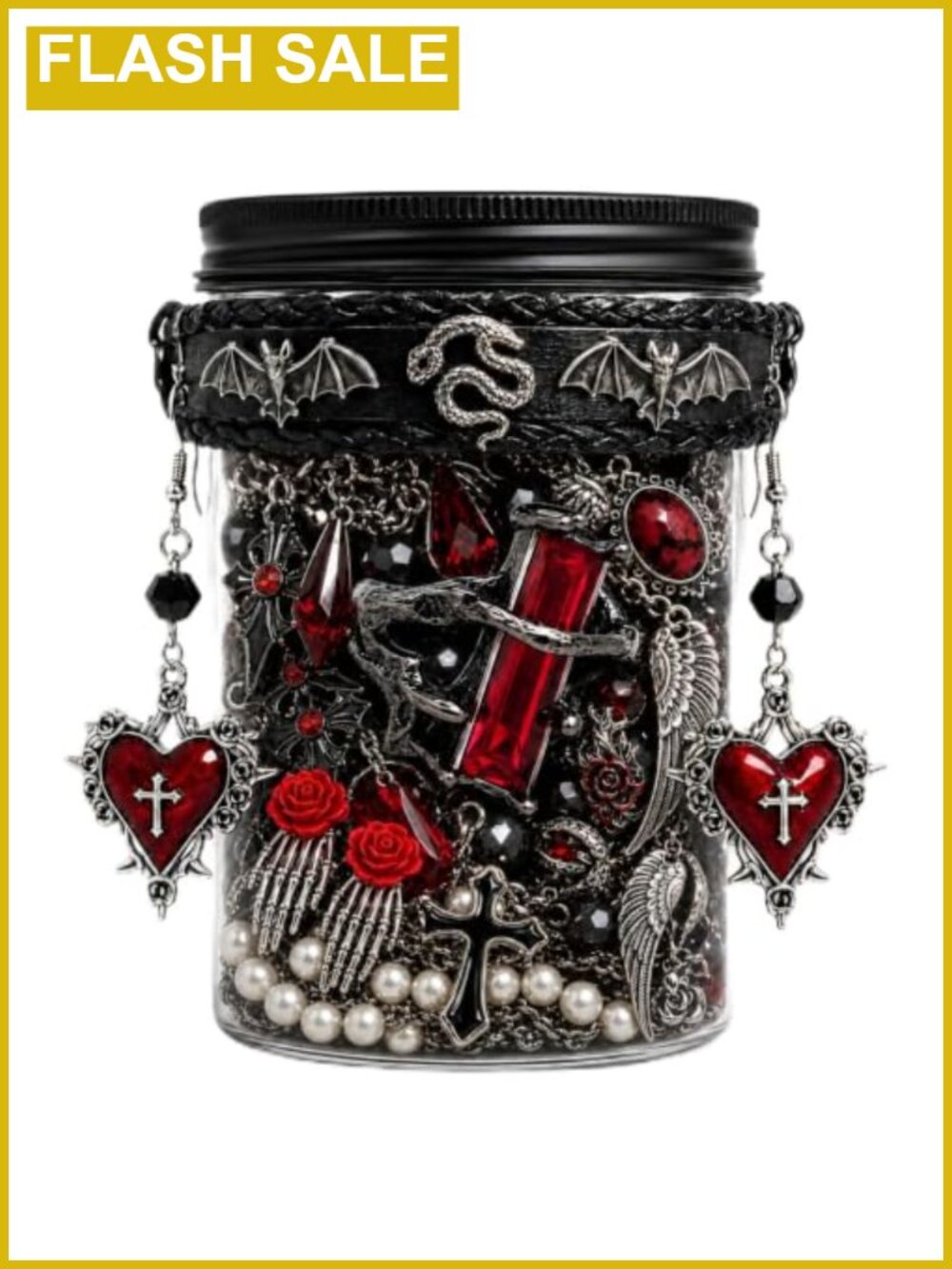 Gothic Mystery Jewelry Jar Set 59 Piece Alloy Necklaces Earrings Rings Bracelets